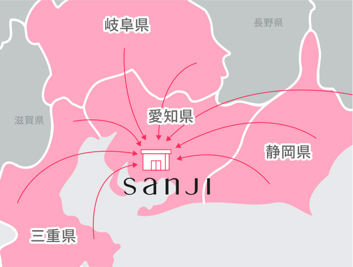 対応エリアマップ（愛知県・岐阜県・三重県・静岡県）
