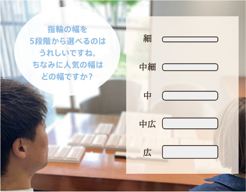指輪の幅を5段階から選べるのはうれしいですね。ちなみに人気の幅はどの幅ですか？